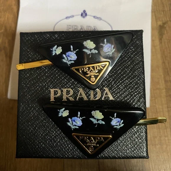 Prada Black and Gold Floral Hair Clips - Picture 1 of 6